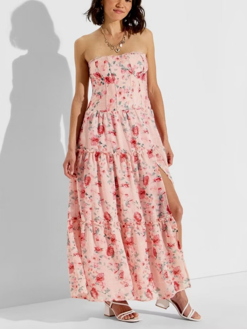 Wild Fable Pink Floral Strapless Tiered Maxi Dress Size Medium NWT